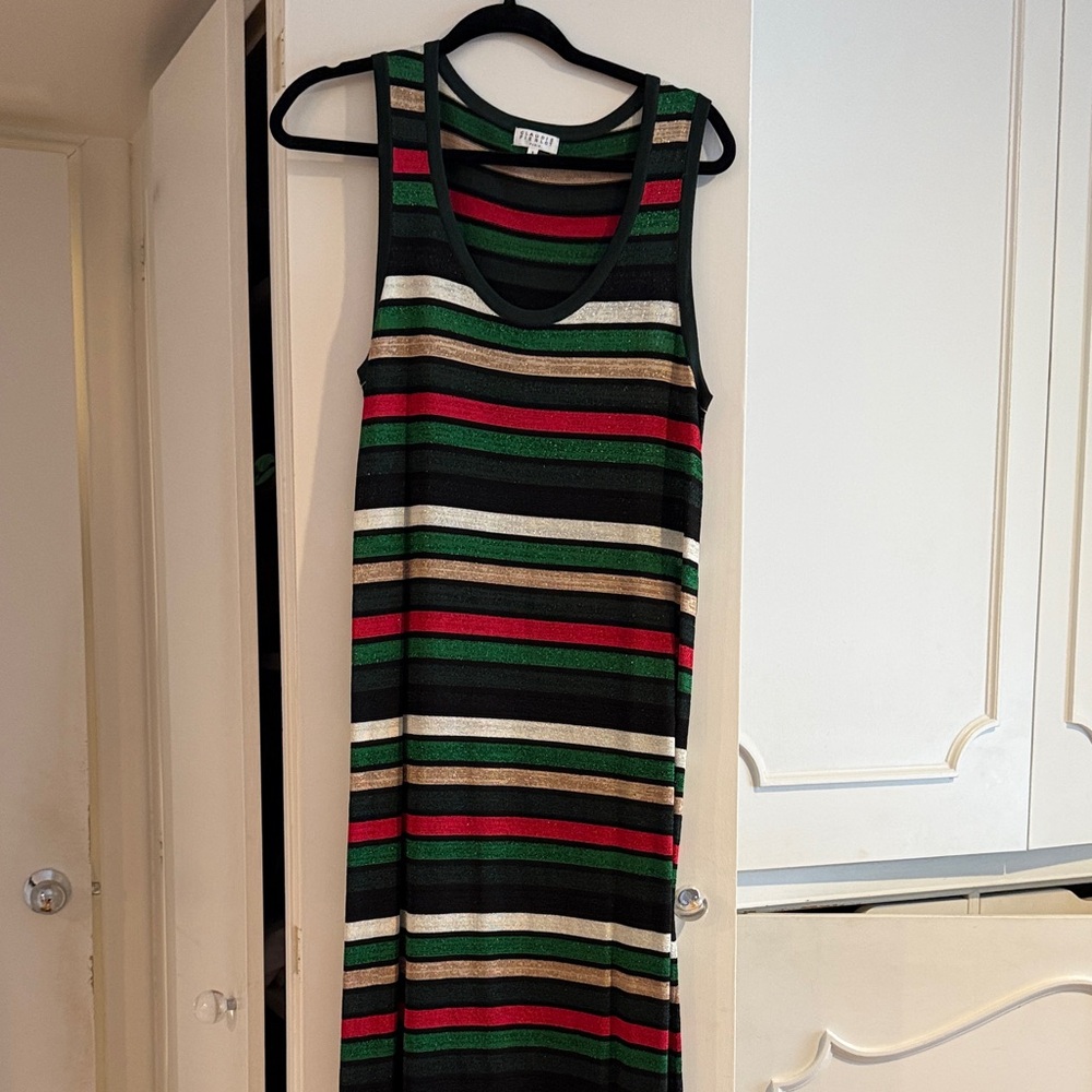 Claudie Pierlot Striped Maxi Dress in Green, Red, and Gold